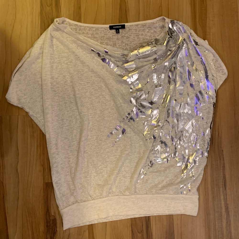 Small Express Sheer Cream and Silver Top